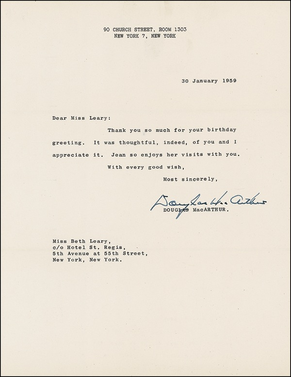 Lot 345 Douglas MacArthur Typed Letter Signed