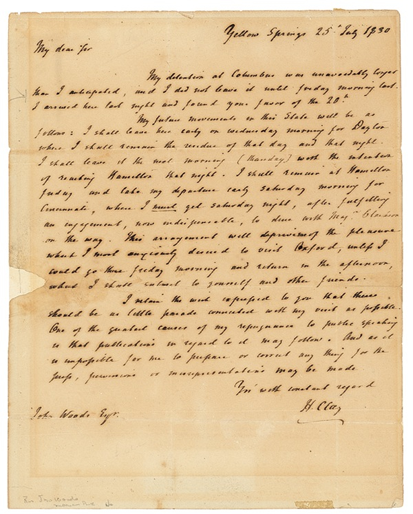 Lot 190 Henry Clay Handwritten Letter Signed