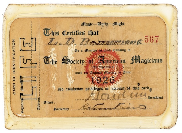 Lot 946 Harry Houdini Membership Card