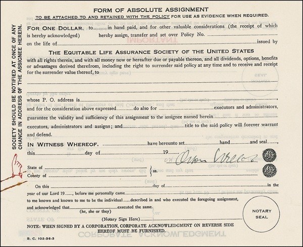 Lot 1109 Orson Welles Signed Document