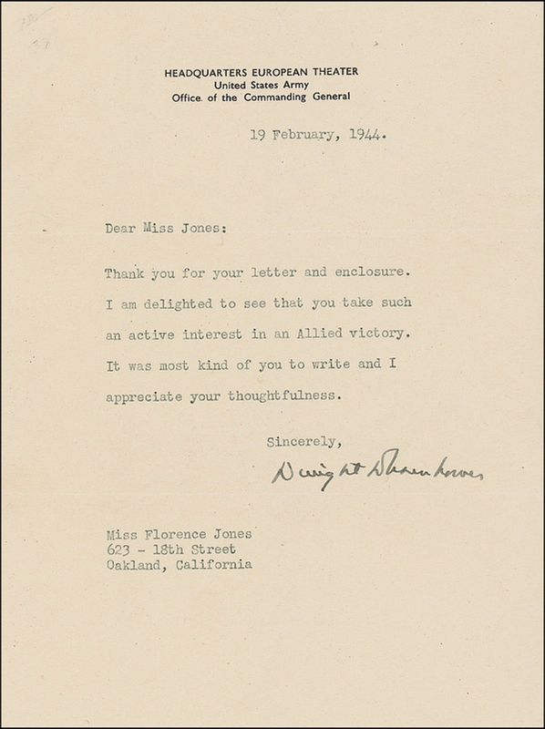 Lot 40 Dwight D. Eisenhower: “Delighted to see that you take such an active interest in an Allied victory”