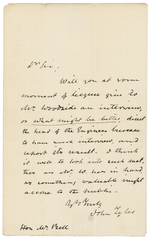 Lot 155 John Tyler: “Something valuable might accrue to the public,” Tyler states to a cabinet member