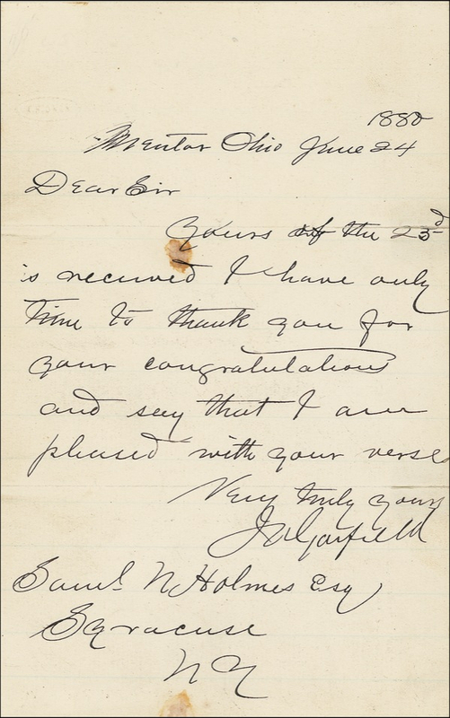 Lot 56 James A. Garfield Handwritten Letter Signed