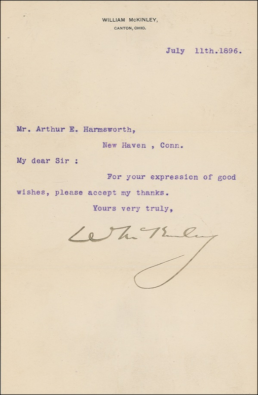 Lot 93 William McKinley Typed Letter Signed
