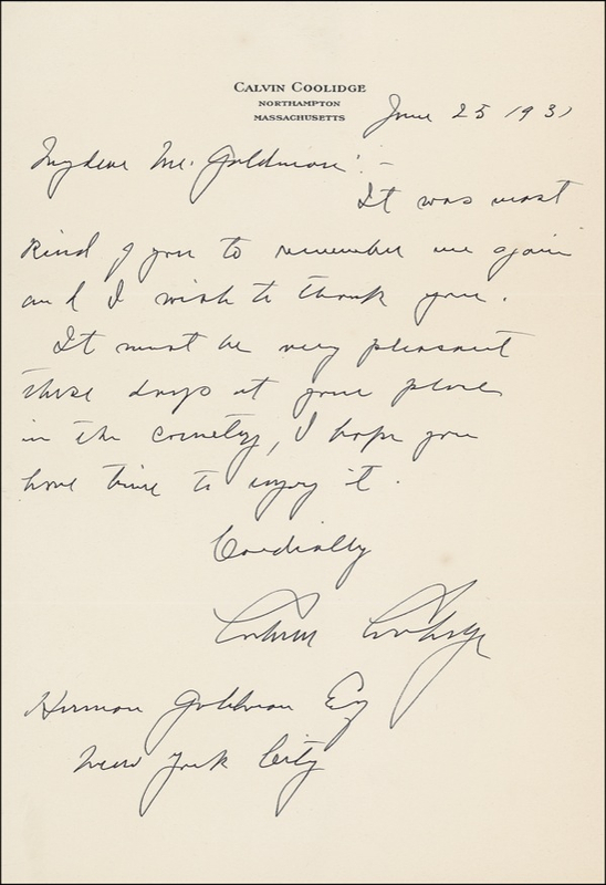 Lot 35 Calvin Coolidge Handwritten Letter Signed