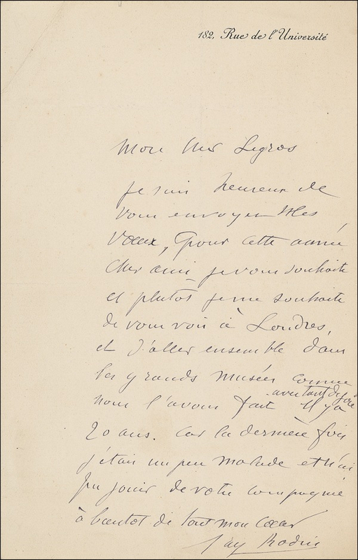 Lot 539 Auguste Rodin: Shop talk: Rodin writes to fellow artist Alphonse Legros