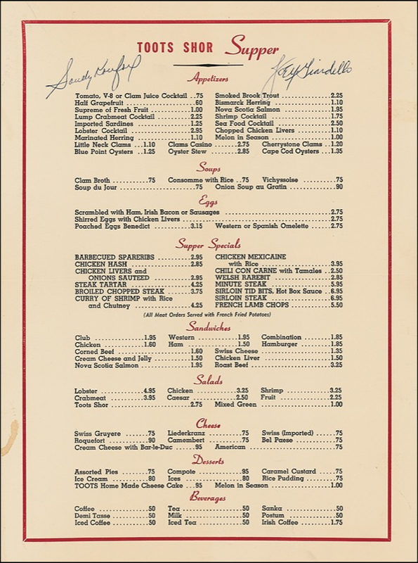 Lot 1266 Sandy Koufax and Joey Giardello Menu