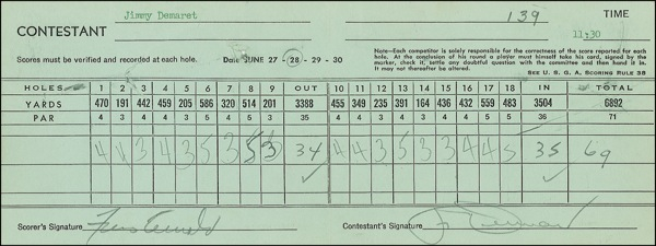 Lot 1185 Jimmy Demaret Score Card