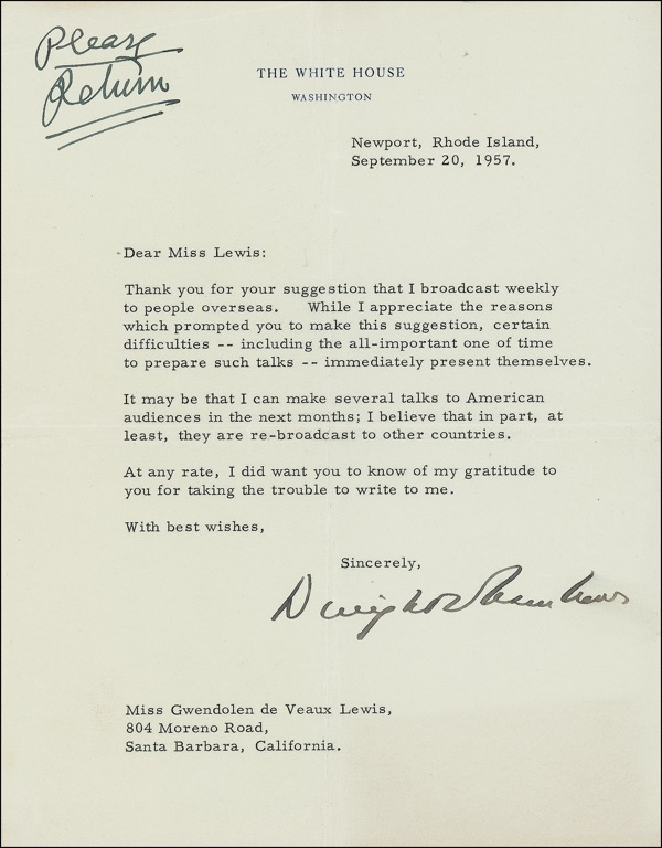 Lot 41 Dwight D. Eisenhower: Writing in the midst of the Little Rock segregation crisis