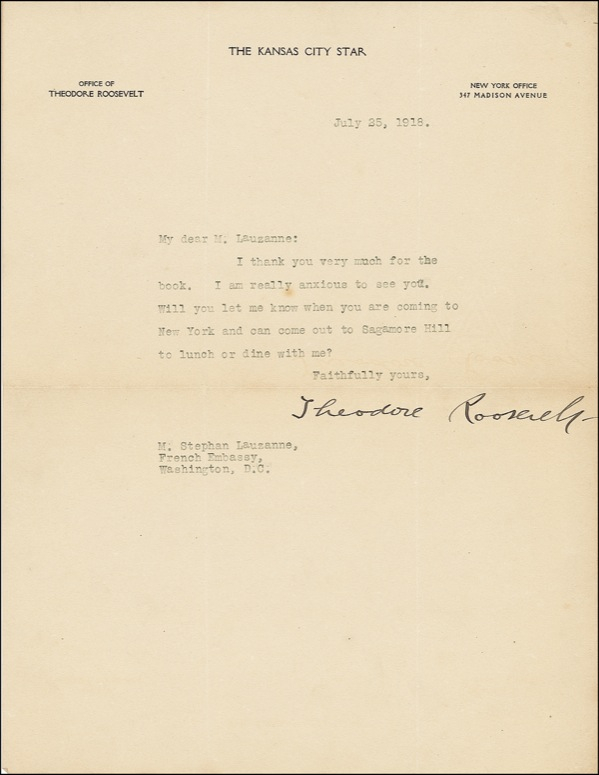 Lot 133 Theodore Roosevelt Typed Letter Signed