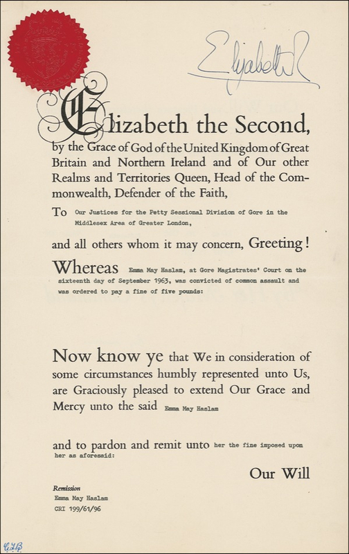 Lot 212 Elizabeth II Signed Document
