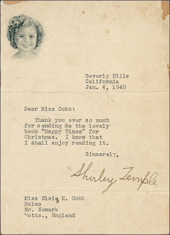 Lot 1093 Shirley Temple Typed Letter Signed