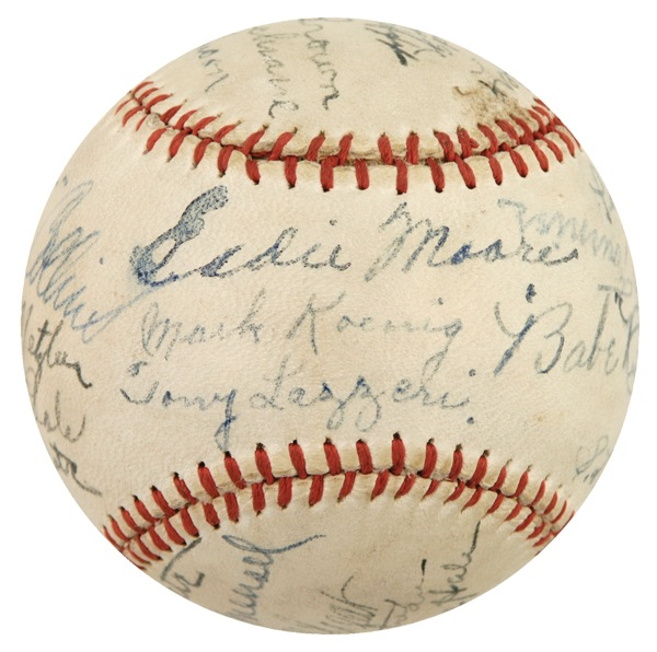Lot 1396 Ruth, Gehrig, and Foxx: SUPERIOR SPHERE: 1927 ball signed by RUTH, GEHRIG, and FOXX