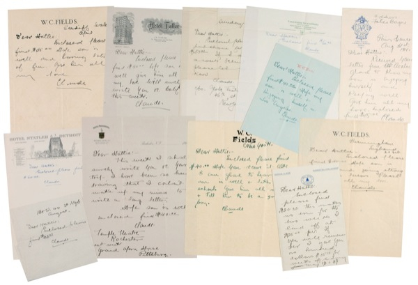 Lot 893 W. C. Fields: Fifteen years correspondence from Fields to his wife and young son