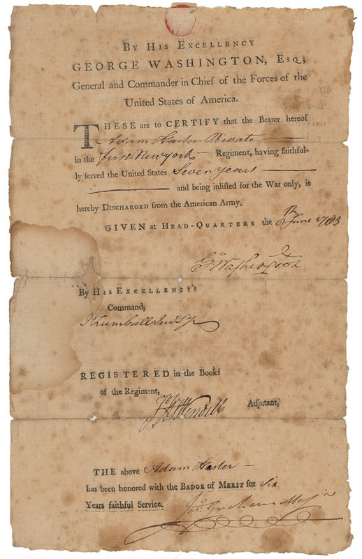 Lot 159 George Washington: WAR IS OVER: Between the cessation of hostilities with the British and his farewell to his troops, WASHINGTON discharges a Revolutionary soldier