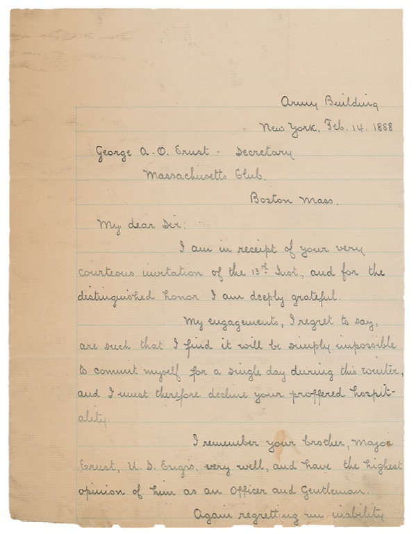 Lot 367 William T. Sherman: ?The highest opinion of him as an officer and gentleman?