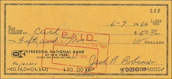 Lot 1381 Jackie Robinson: Quicker than you can say Jack Robinson: Uncommon check from the legendary slugger
