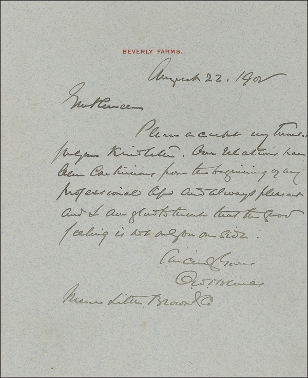 Lot 238 Oliver Wendell Holmes, Jr: The year of his appointment to the Supreme Court