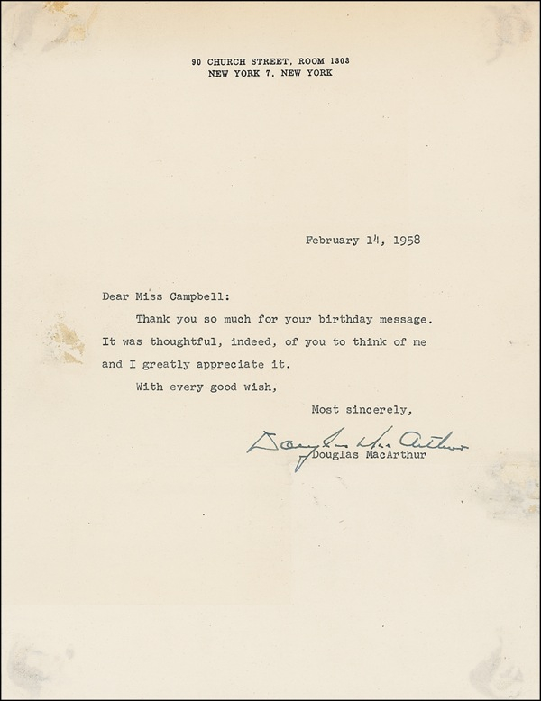 Lot 346 Douglas MacArthur Typed Letter Signed