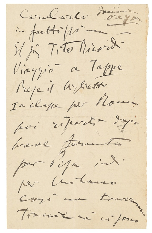 Lot 737 Giacomo Puccini: Train of thought: Puccini pens hasty greetings in the midst of travel
