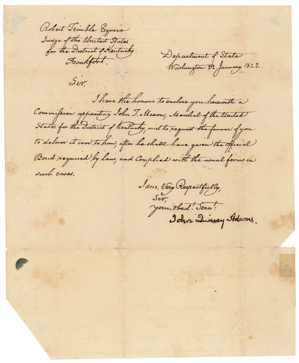 Lot 3 John Quincy Adams: Appointing a U. S. Marshall