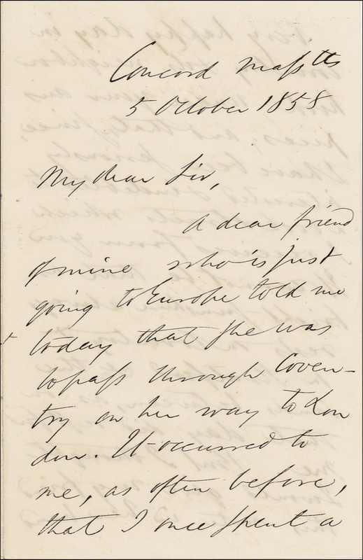 Lot 489 Ralph Waldo Emerson: Remembering England and introducing a friend, “a sort of sister of mine”