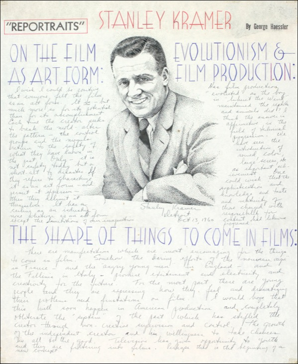 Lot 977 Stanley Kramer Annotated Artistâ??S Portrait