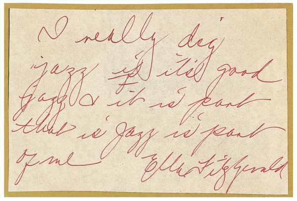 Lot 666 Ella Fitzgerald Signed Note