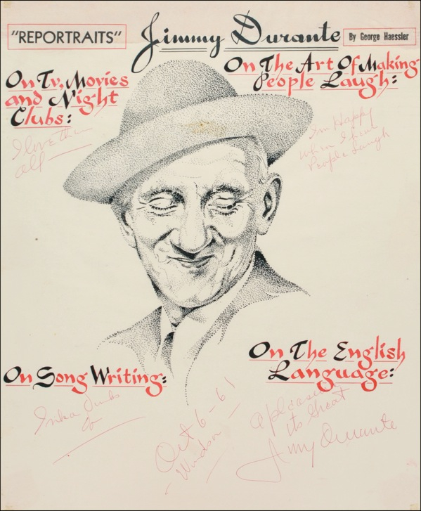 Lot 879 Jimmy Durante Annotated Artistâ??S Portrait