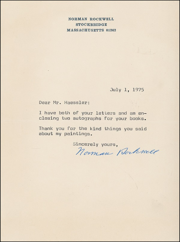 Lot 537 Norman Rockwell Typed Letter Signed