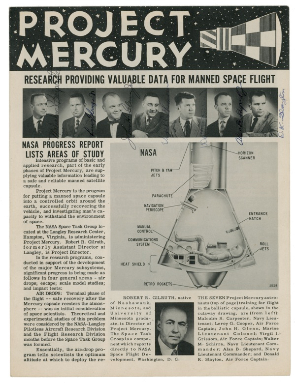 Lot 453 Mercury Seven: AMERICAN HEROES: The MERCURY SEVEN astronauts sign a 1959 NASA newsletter