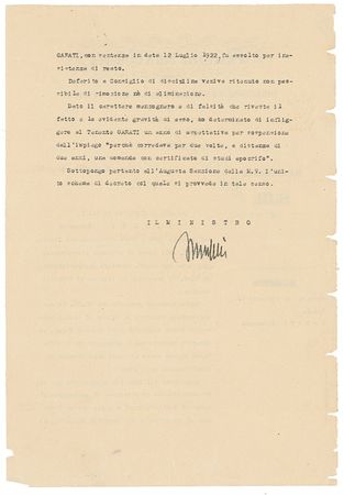 Lot #261 Benito Mussolini Signed Document - Image 1
