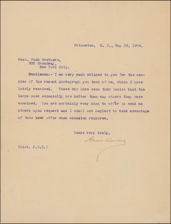 Lot #18 Grover Cleveland: Size does matter as Cleveland thanks the Pach Brothers for photographs - Image 1