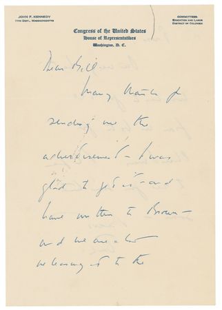 Lot #83 John F. Kennedy: IN THE HOUSE: Congressman JFK sends thanks and Christmas wishes - Image 1