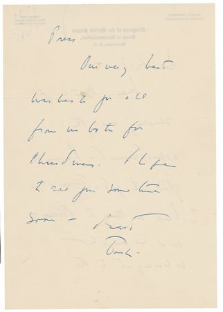 Lot #83 John F. Kennedy: IN THE HOUSE: Congressman JFK sends thanks and Christmas wishes - Image 2