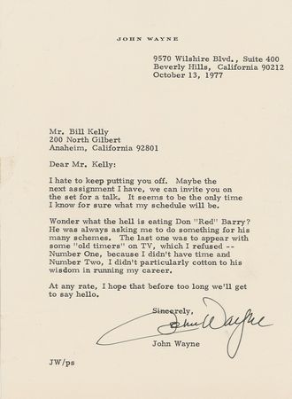 Lot #1108 John Wayne: To his last interviewer: “I didn’t particularly cotton to [Don Barry’s] wisdom in running my career” - Image 4