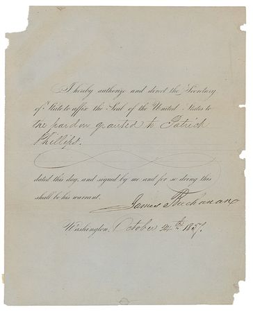 Lot #5 James Buchanan Signed Document