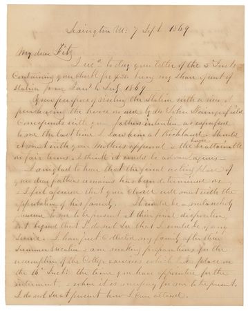 Lot #341 Robert E. Lee: ?YOU ... MUST DO ALL THAT IS NECESSARY & PROPER?: Citing academic responsibilities, LEE sends regrets that he will not attend the burial of his older brother, Commodore Sydney Smith Lee - Image 1