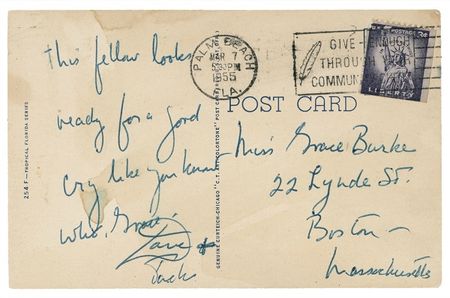 Lot #84 John F. Kennedy: “READY FOR A GOOD CRY”: Young Senator JFK sends a startling racist postcard featuring “A Darky’s Prayer” - Image 1