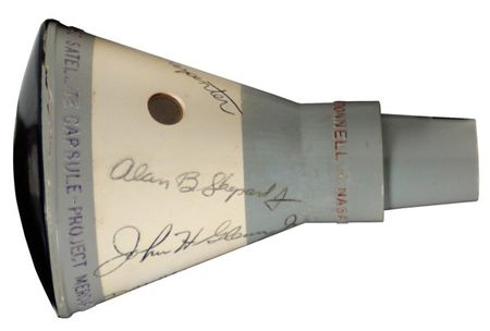 Lot #452 Mercury Seven: STARS IN THEIR EYES: Remarkable early satellite capsule model signed by the MERCURY SEVEN astronauts - Image 1