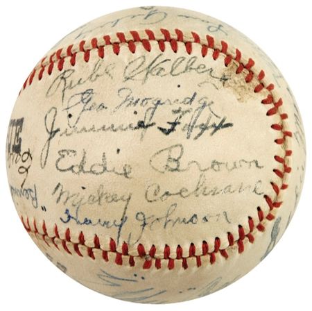 Lot #1396 Ruth, Gehrig, and Foxx: SUPERIOR SPHERE: 1927 ball signed by RUTH, GEHRIG, and FOXX - Image 3