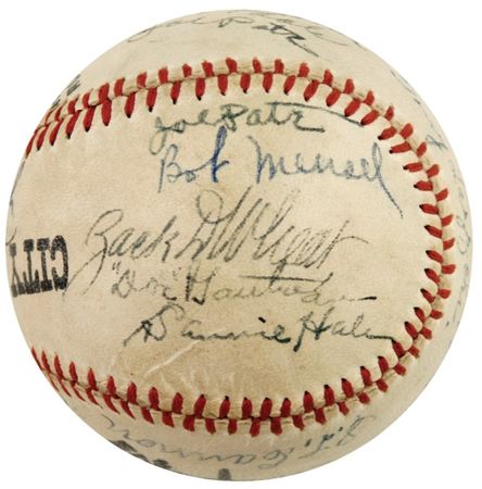 Lot #1396 Ruth, Gehrig, and Foxx: SUPERIOR SPHERE: 1927 ball signed by RUTH, GEHRIG, and FOXX - Image 5