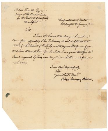 Lot #3 John Quincy Adams: Appointing a U. S.