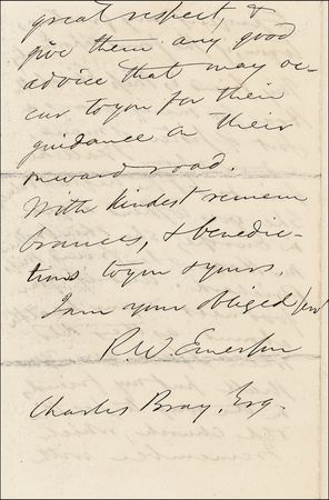 Lot #489 Ralph Waldo Emerson: Remembering England and introducing a friend, “a sort of sister of mine” - Image 4