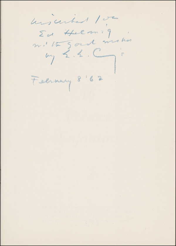 Lot 397 E. E. Cummings: Signing one of his final lifetime publications months before his death