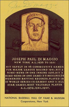 Lot #1076 Joe DiMaggio Hall Of Fame Card - Image 1