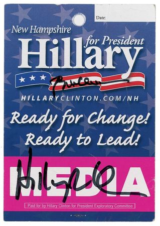 Lot #29 Bill and Hillary Clinton Press Pass