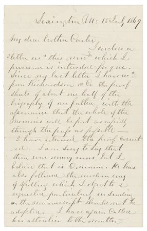Lot #290 Robert E. Lee: ?THE BIOGRAPHY OF OUR FATHER?: LEE objects to ?the modern way of spelling? during publication of a book on his illustrious father, HARRY ?LIGHT HORSE? LEE - Image 1