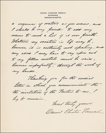 Lot #411 Daniel Chester French: “Any word I have to say ... must be said ... through the work of my hands” - Image 2