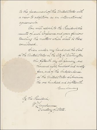 Lot #18 Grover Cleveland: ?TO PREVENT THE RETURN AND SPREAD OF THE CHOLERA?: Cleveland appoints a delegate to an international Sanitary Conference - Image 2